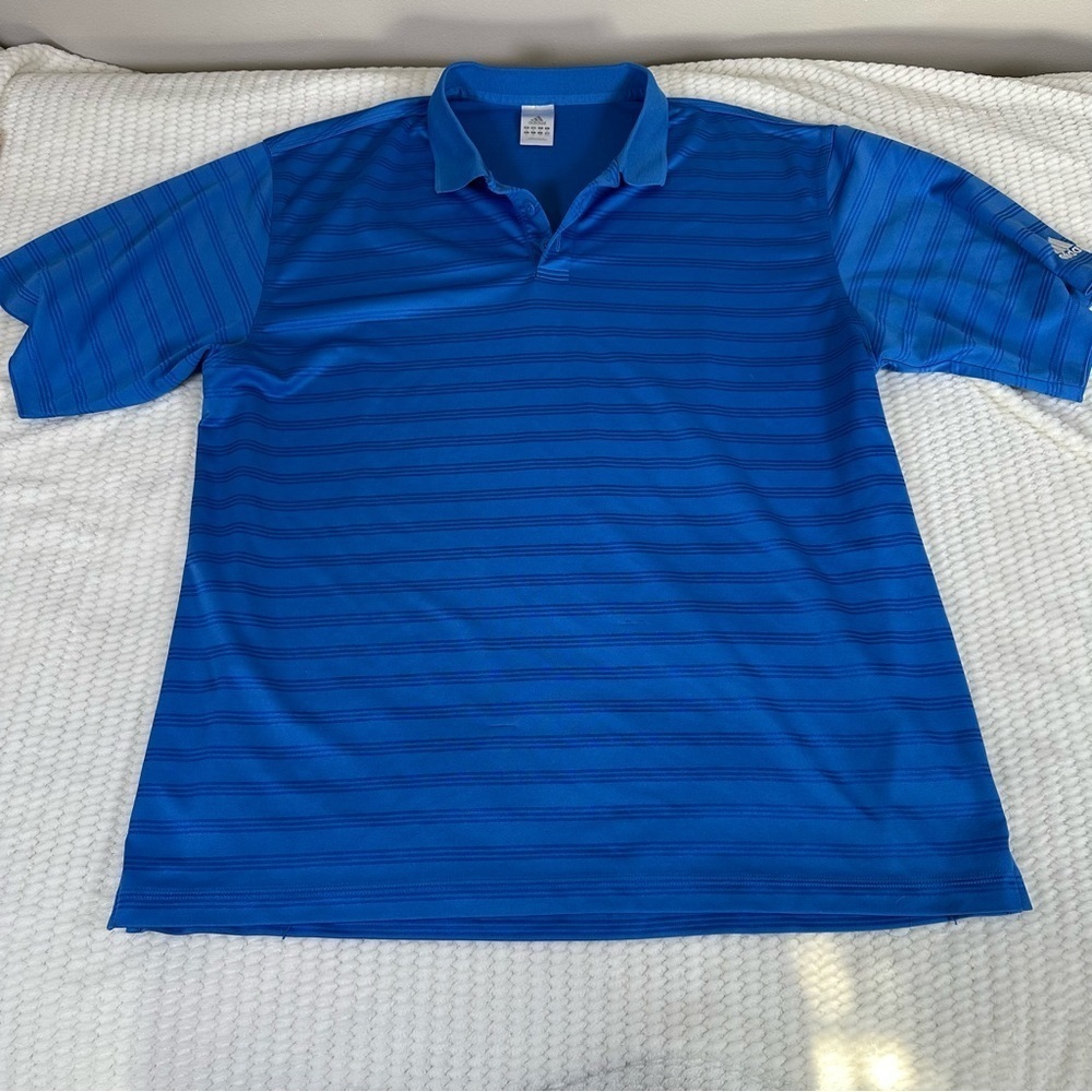 Adidas Mens Performance Polo Shirt Blue Stripe Polo XL Golf Spring Athletic